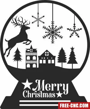 Deer globe merry christmas - Free dxf files ready to cut