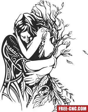 Couple women tree love scene - Free dxf files ready to cut
