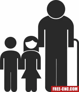 Grandfather with kids silhouette - Free dxf download