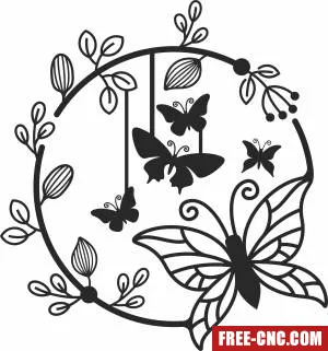 Butterflies wreath with flowers - Free dxf download