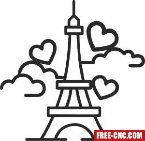 Eiffel tower with heart clipart - Free dxf files ready to cut