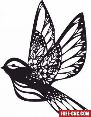 Bird floral flying wall decor home decoration - Free dxf for laser cutting and plasma