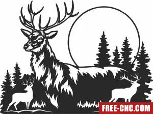 Elk deer wildlife scene landscape - Download free dxf for cnc plasma cutting