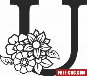 Monogram letter u with flowers - Download free dxf for cnc plasma cutting