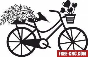 Bicycle with flower and hearts clipart - Free dxf download