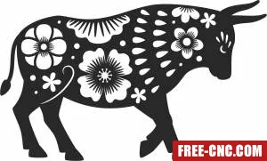 Bull with flowers clipart - Free dxf files ready to cut