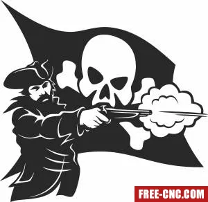 Pirate with weapon gun clipart - Download free dxf for cnc plasma cutting