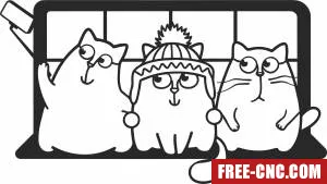 Funny cats taking selfie clipart - Free dxf for laser cutting and plasma