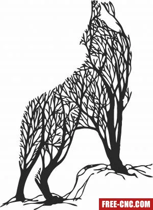 Wolf branches tree clipart - Free dxf download