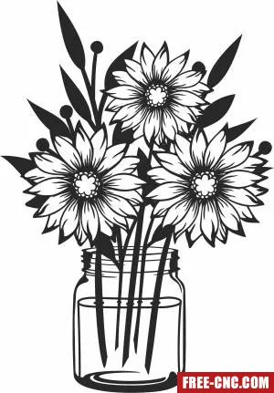 Sunflower in jar clipart - Free dxf files ready to cut