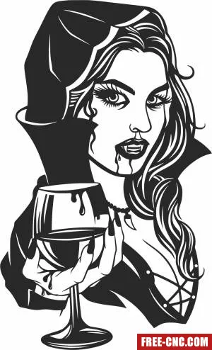 Vampire woman clipart - Free dxf for laser cutting and plasma