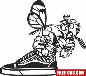 Shoe with flowers butterfly - Free dxf files ready to cut