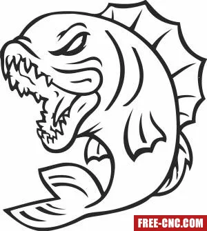 Angry fish drawing clipart - Download free dxf for cnc plasma cutting