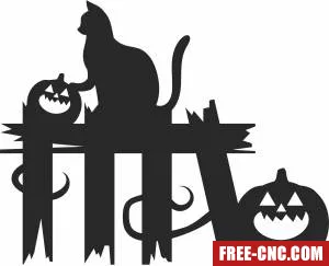 Spooky cat pumpkin fence - Free dxf download