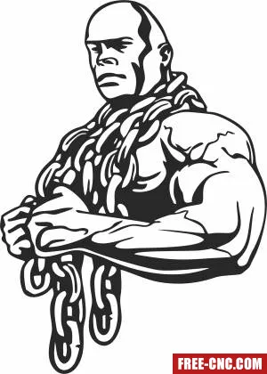 Bodybuilder working out in gym with chain - Download free dxf for cnc plasma cutting