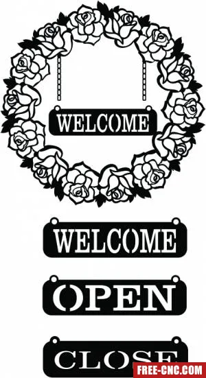 Floral wall welcome sign open close - free dxf download