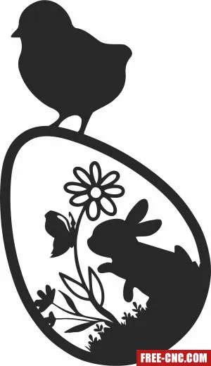 Floral easter bunny happy easter - Free dxf files ready to cut