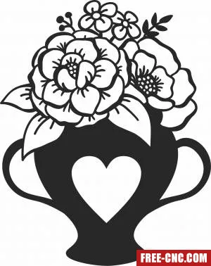 Flowers heart pot cliparts - Download free dxf for cnc plasma cutting