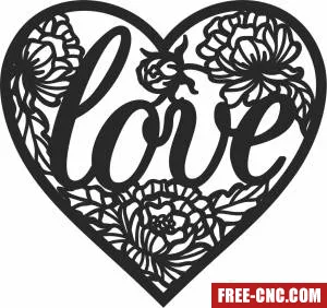 Love floral hearts sign - Free dxf for laser cutting and plasma