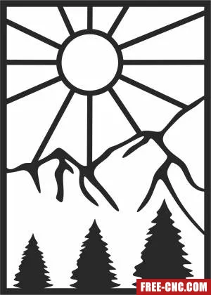 Sun mountain wall decor - Free dxf files ready to cut