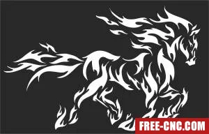Horse with fire arts - Free dxf files ready to cut