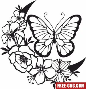 Butterfly floral vector art - Free dxf for laser cutting and plasma