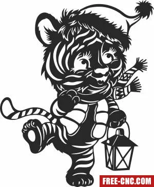 Cute tiger with lamp clipart - Free dxf files ready to cut