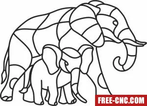 One line elephants clipart - Free dxf for laser cutting and plasma