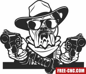 Bulldog dog with hat two pistols - Download free dxf for cnc plasma cutting