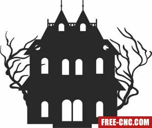 Halloween scary house clipart - Free dxf for laser cutting and plasma