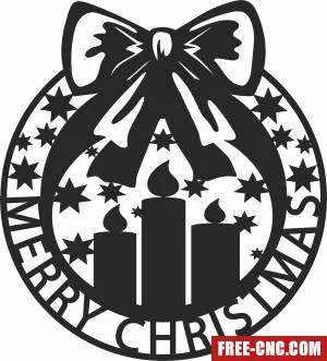 Merry christmas wreath candles - Free dxf download