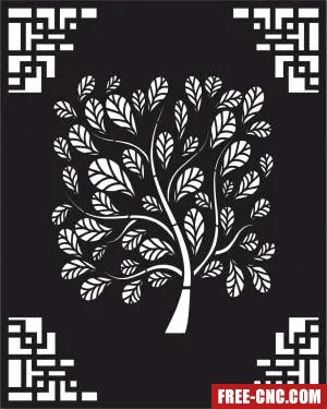 Decorative panel door wall screen tree pattern - Free dxf download