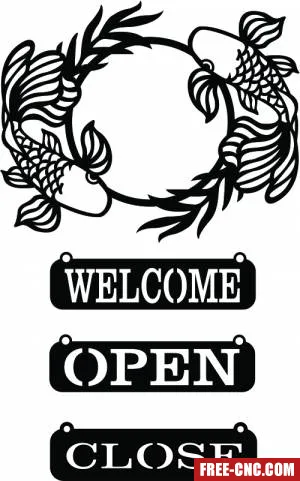 Fish welcome sign open close wall art - free dxf download