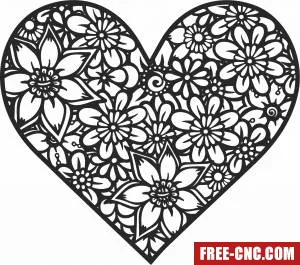 Floral heart clipart - Free dxf for laser cutting and plasma