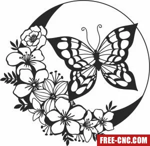 Butterfly floral circle wall decor - Free dxf for laser cutting and plasma