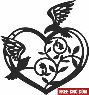 Birds heart wall decor valentines - Free dxf files ready to cut