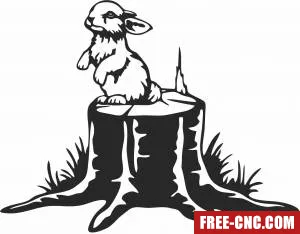 Rabbit on a tree stump wall decor - Free dxf download