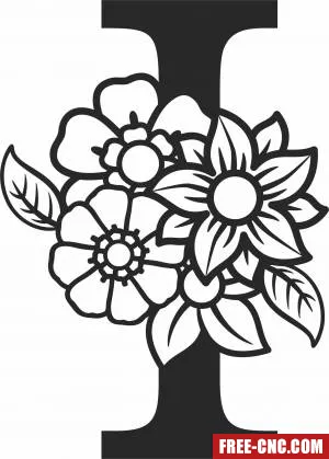 Monogram letter i with flowers - Download free dxf for cnc plasma cutting