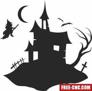 Halloween witch scary house clipart - Free dxf files ready to cut