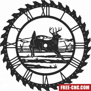 Deer sceen saw wall clock - Download free dxf for cnc plasma cutting