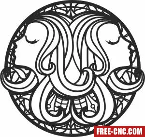 Gemini twins zodiac wall art - Download free dxf for cnc plasma cutting