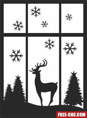 Christmas window deer scene - Free dxf download