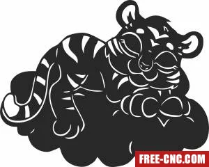 Cute tiger sleeping clipart - Free dxf for laser cutting and plasma