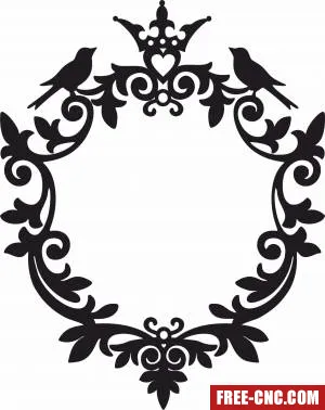 Miror frame floral design with bird - free dxf download