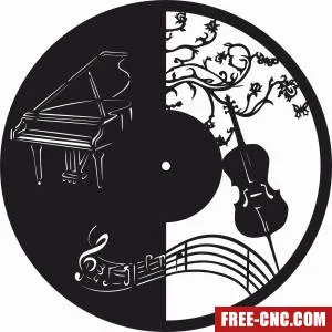 Music piano wall clock - free dxf download