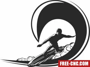 Surfboard wave surfer clipart - Free dxf for laser cutting and plasma