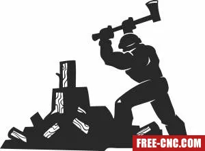 Man splitting firewood with axe clipart - Free dxf for laser cutting and plasma