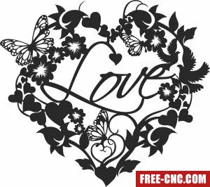 Love valentines day floral heart - Free dxf files ready to cut