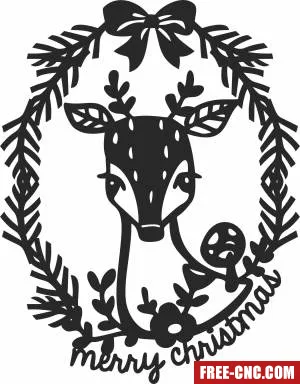 Christmas wreath deer - Free dxf download