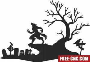 Halloween scenery wolf scene - Free dxf download